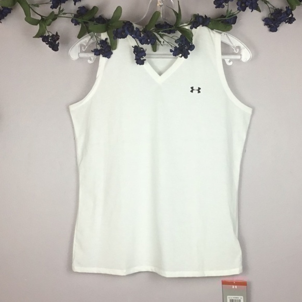NWT UNDER ARMOUR Heat Gear Sleeveless White V-Neck Tank Top Size Small